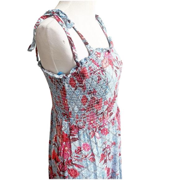 Knox Rose Smocked Maxi Dress Blue Floral Size Large NWT Coquette Bohemian - Picture 7 of 13